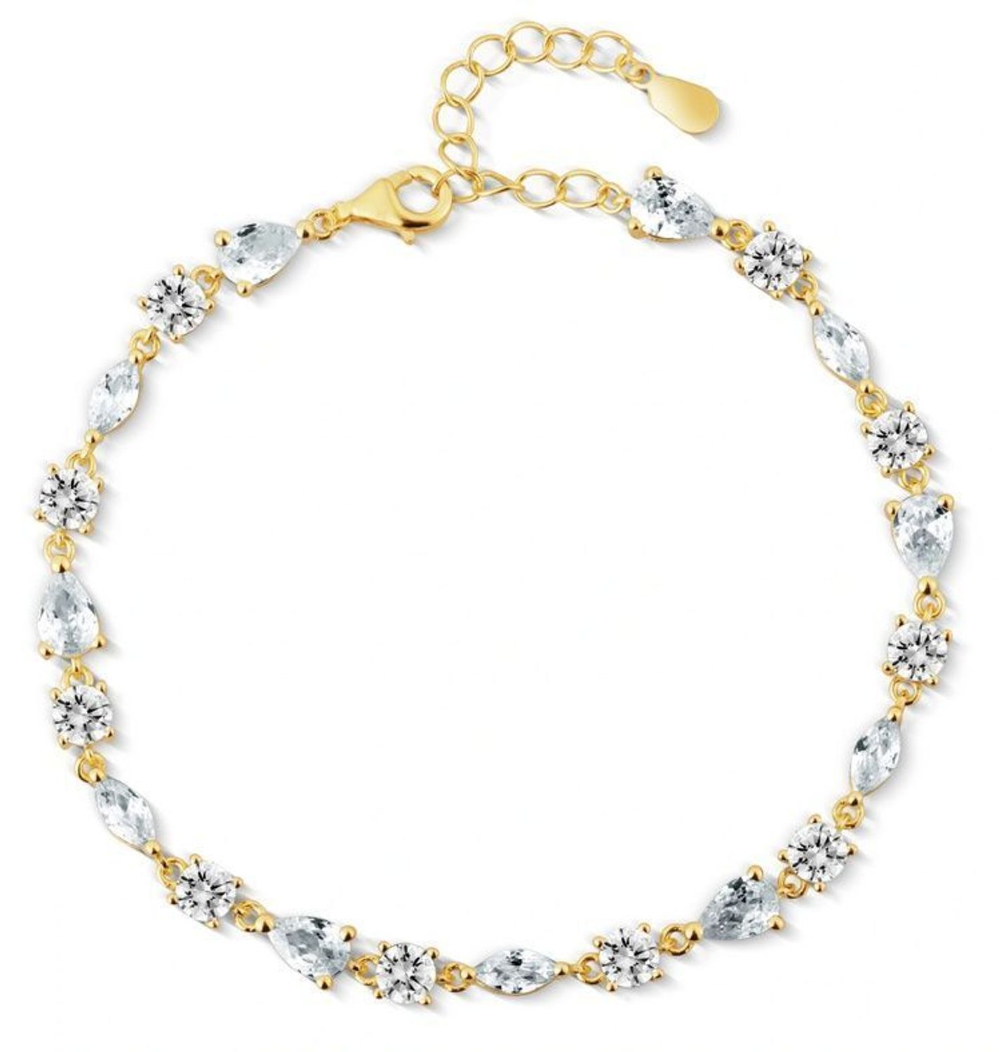 Pozłacana srebrna bransoletka z błyszczącymi kryształami – regulowana 17–20 cm.jpg