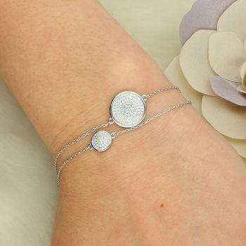 Srebrna bransoletka z podwójnym łańcuszkiem i kółkami z cyrkonią SVLB0793SH2BI cyrkonie.jpg