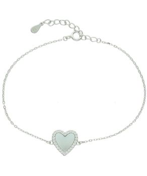 Srebrna Bransoletka Celebrytka 925 z Sercem z Masy Perłowej 17+3 cm 20cm.jpg