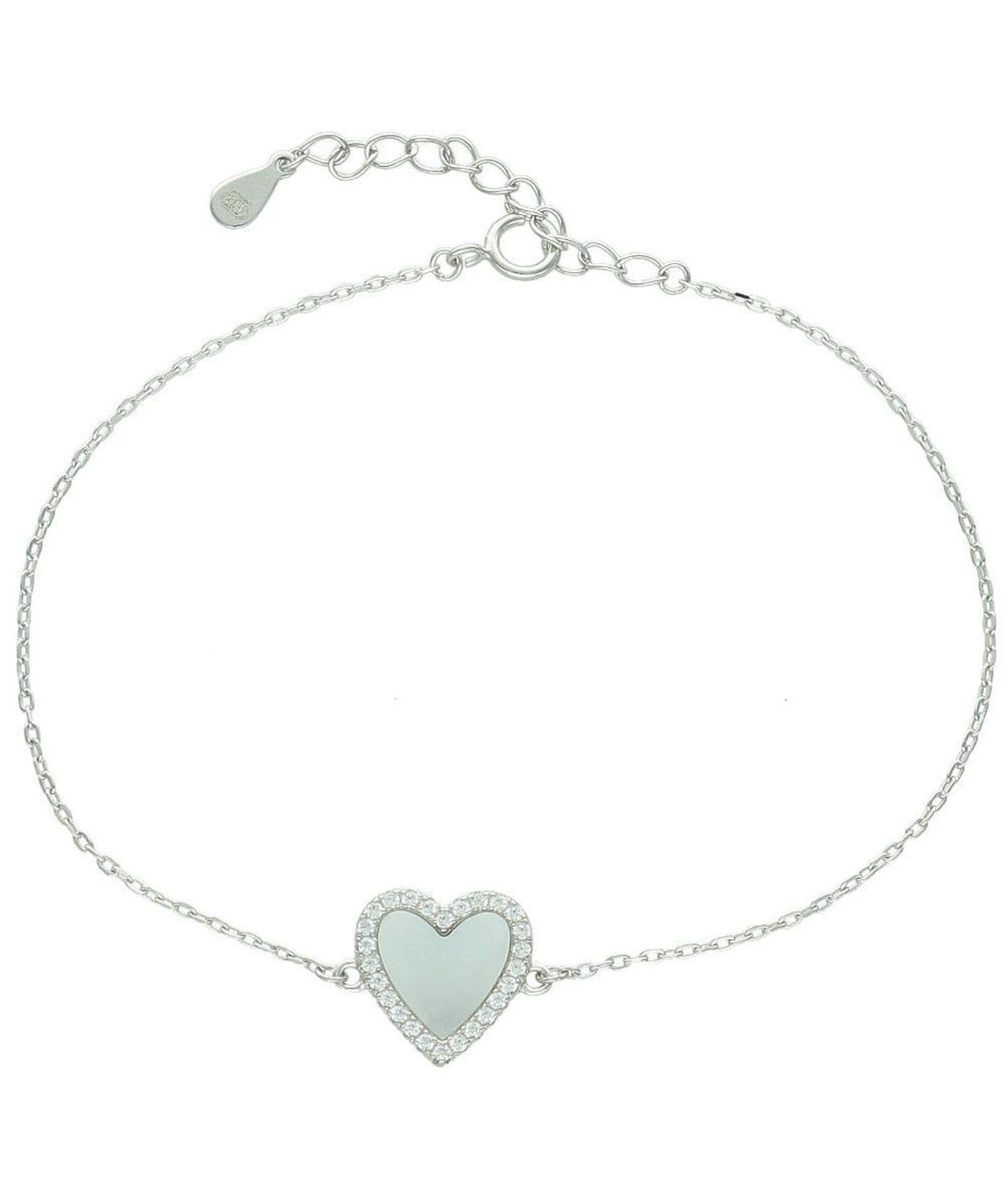 Srebrna Bransoletka Celebrytka 925 z Sercem z Masy Perłowej 17+3 cm 20cm.jpg