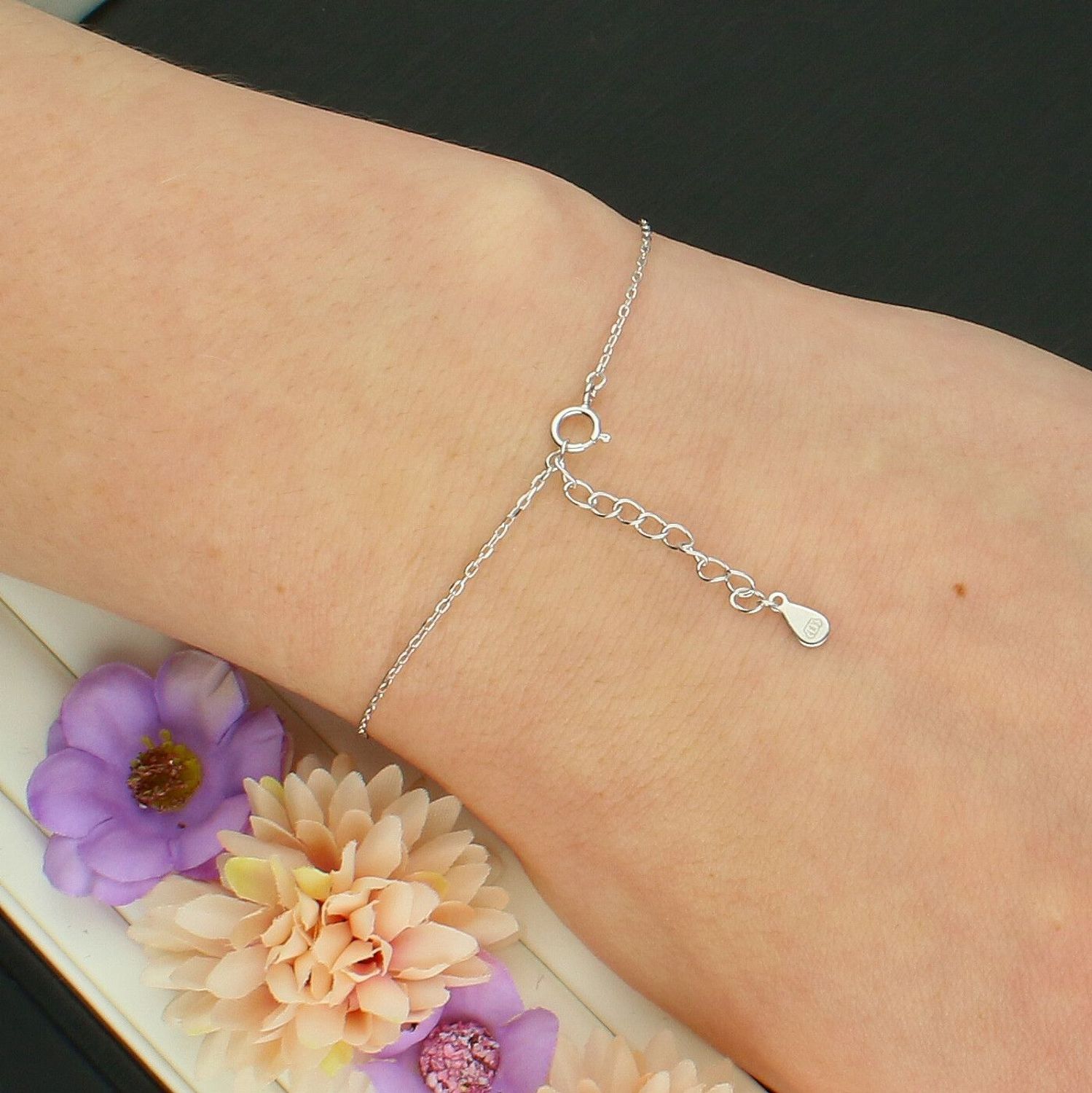 Srebrna Bransoletka Celebrytka 925 z Sercem z Masy Perłowej 17+3 cm 20cm.jpg