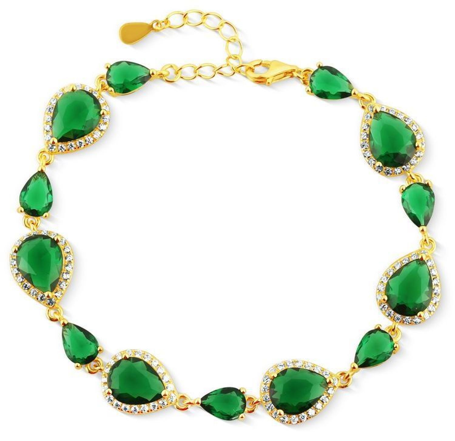 Bransoletka Srebrna Pozłacana 925 – Zielone Łezki z Białymi Cyrkoniami.jpg