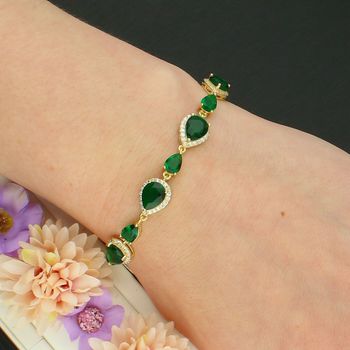 Bransoletka Srebrna Pozłacana 925 – Zielone Łezki z Białymi Cyrkoniami green.jpg
