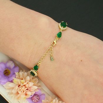 Bransoletka Srebrna Pozłacana 925 – Zielone Łezki z Białymi Cyrkoniami zapięcie.jpg