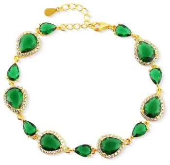 Bransoletka Srebrna Pozłacana 925 – Zielone Łezki z Białymi Cyrkoniami.jpg