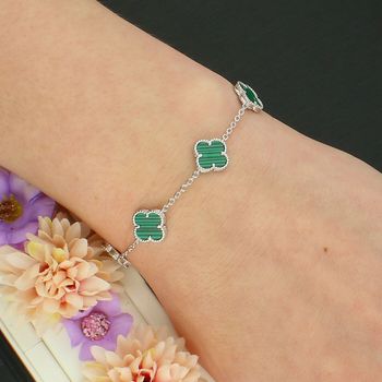 Srebrna bransoletka damska z koniczynkami i malachitem – srebro 925 SVLB0930SK6ZE green.jpg