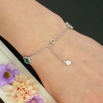 Srebrna bransoletka damska z koniczynkami i malachitem – srebro 925 SVLB0930SK6ZE zapięcie.jpg