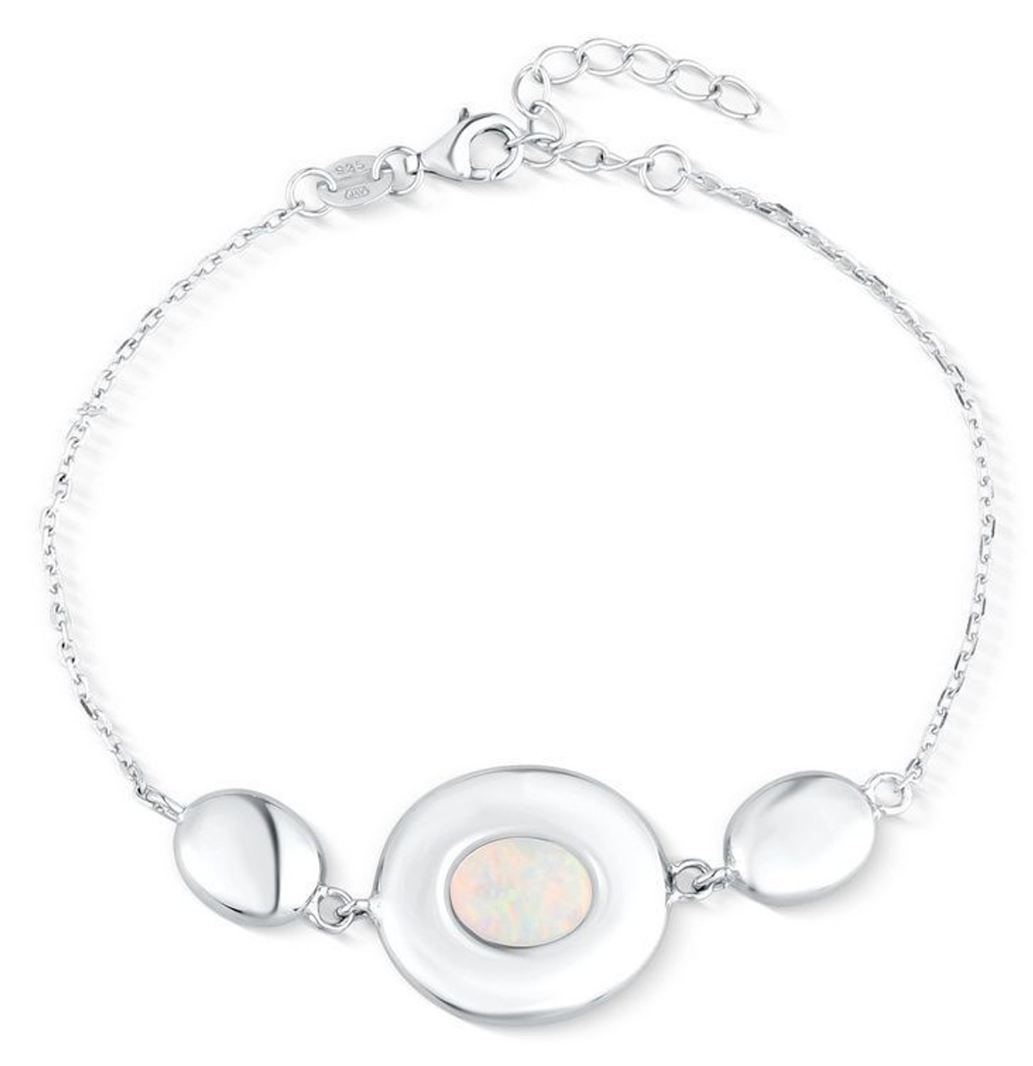 Srebrna Bransoletka Celebrytka 925 – Trzy Ogniwa z Syntetycznym Opalem 17+3 cm.jpg