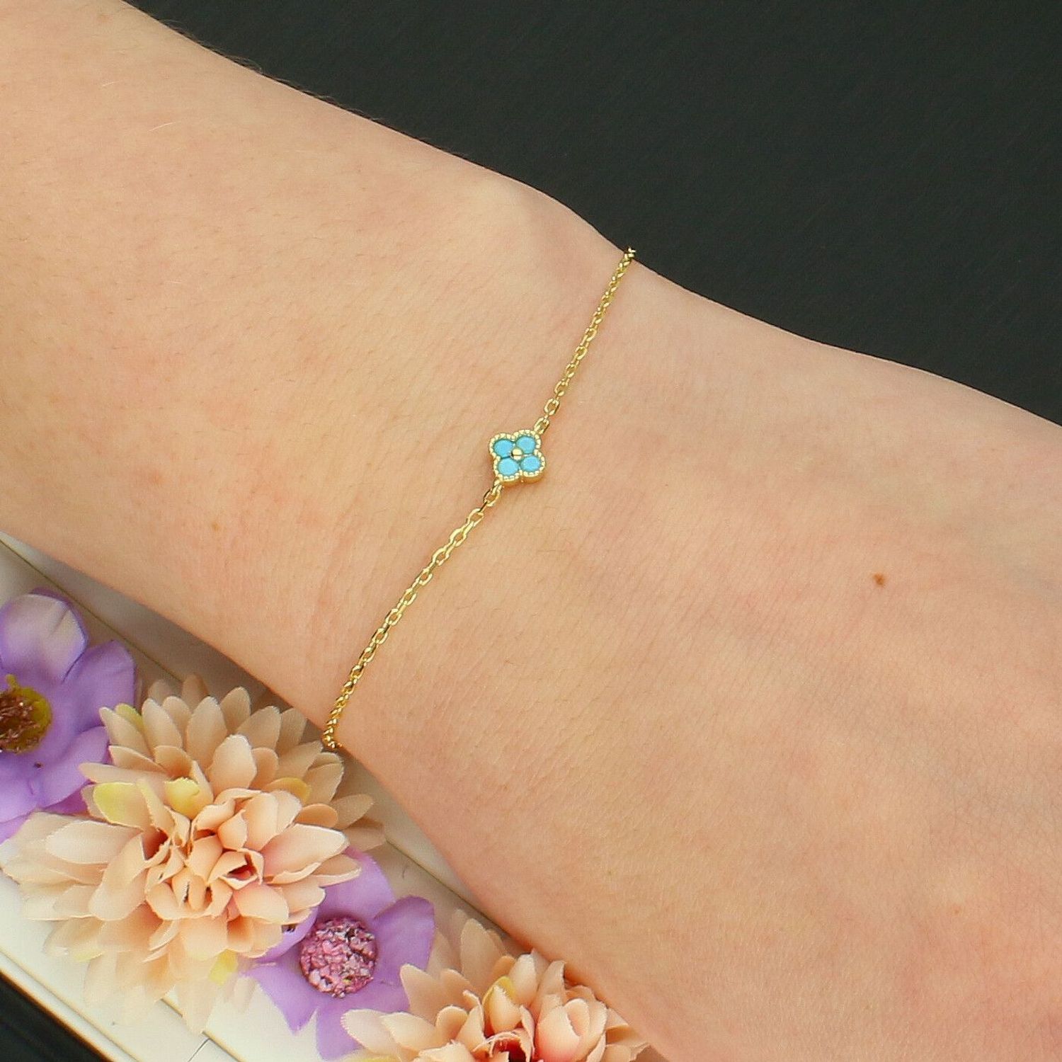 Srebrna pozłacana bransoletka z niebieskim kwiatkiem – srebro 925 SVLB0944X75GT.jpg