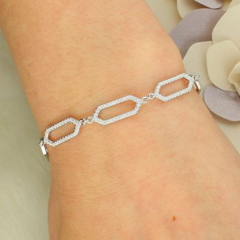 Srebrna bransoletka z geometrycznymi ogniwami i cyrkonią SVLB0951SH2BI cyrkonie.jpg