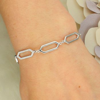 Srebrna bransoletka z geometrycznymi ogniwami i cyrkonią SVLB0951SH2BI srebro.jpg