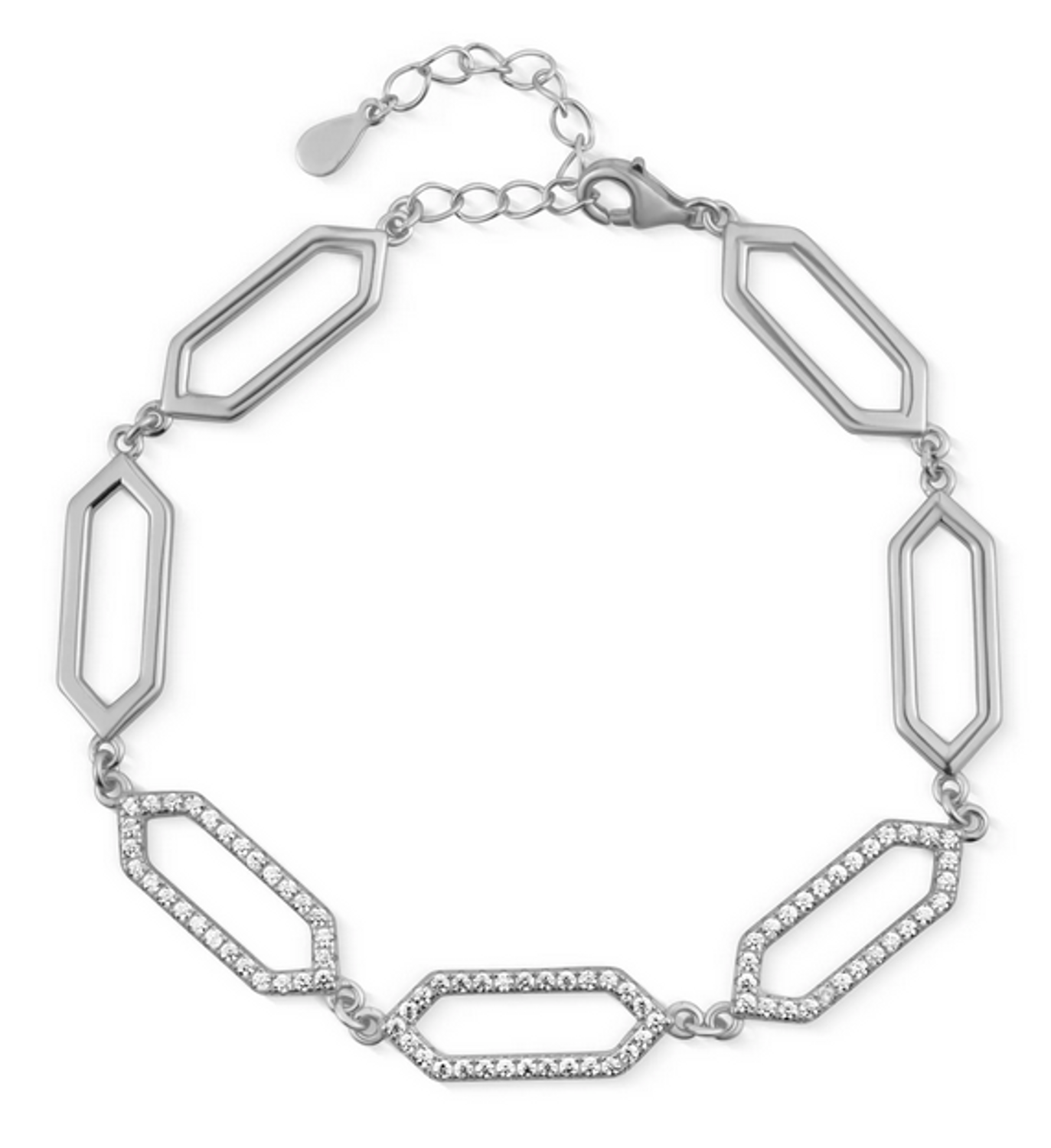 Srebrna bransoletka z geometrycznymi ogniwami i cyrkonią SVLB0951SH2BI.png