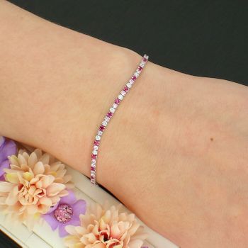 Srebrna Bransoletka Tenisówka 925 z Różową Cyrkonią 17+3 cm pink.jpg