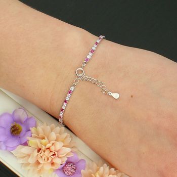 Srebrna Bransoletka Tenisówka 925 z Różową Cyrkonią 17+3 cm zapięcie.jpg
