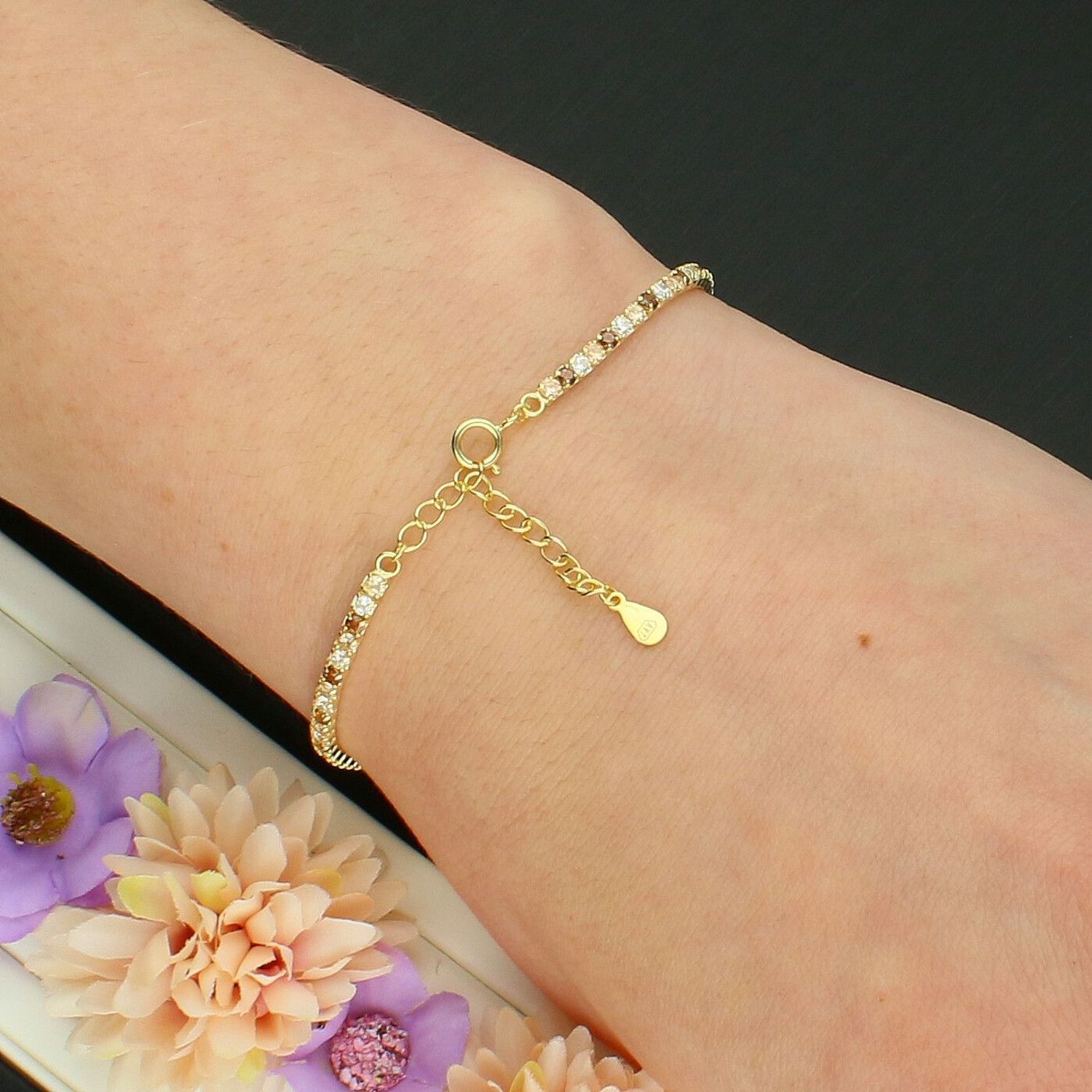 Bransoletka Celebrytka Tenisówka Champagne Glow – Pozłacana z Cyrkoniami.jpg