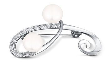 Broszka srebrna 925 z perłami i cyrkoniami – zaokrąglony kształt  SVLD0007XD2P100.jpg