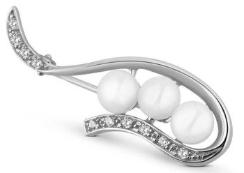 Broszka srebrna 925 z perłami i cyrkonią – falisty kształt  SVLD0011XD2P100.jpg