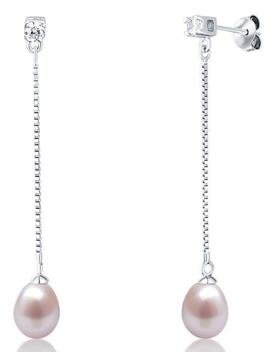 Kolczyki srebrne wiszące perełki pudrowy róż z cyrkonią.jpg