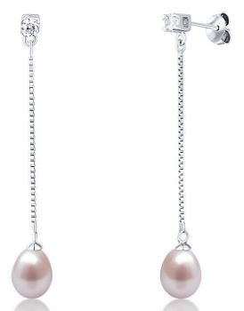 Kolczyki srebrne wiszące perełki pudrowy róż z cyrkonią.jpg