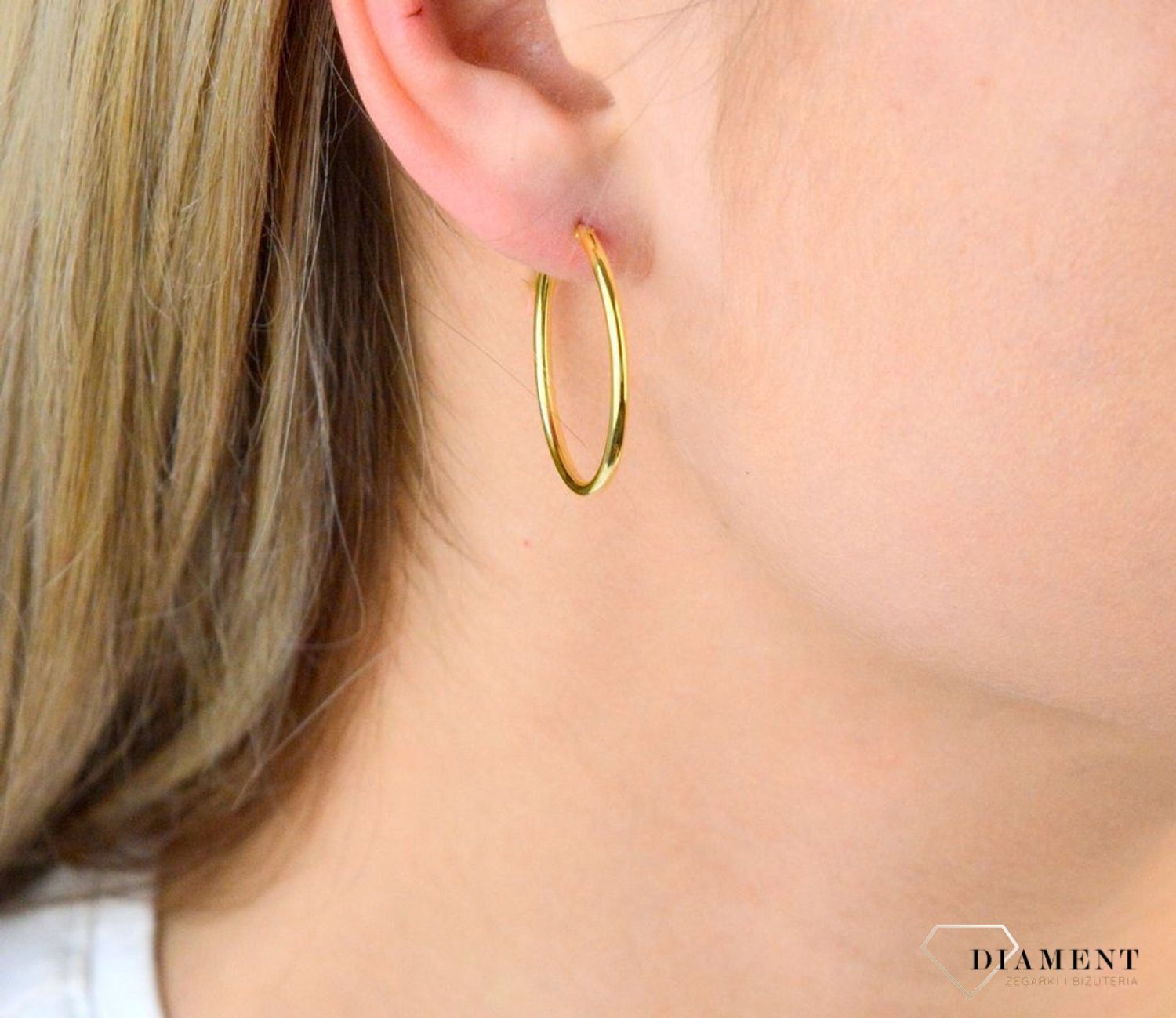 Srebrne kolczyki koła pozłacane 3 cm SVLE0208XD5GO030. Doskonały pomysł na prezent. Srebrne pozłacane kolczyki koła z przeciąganym zapięciem.jpg