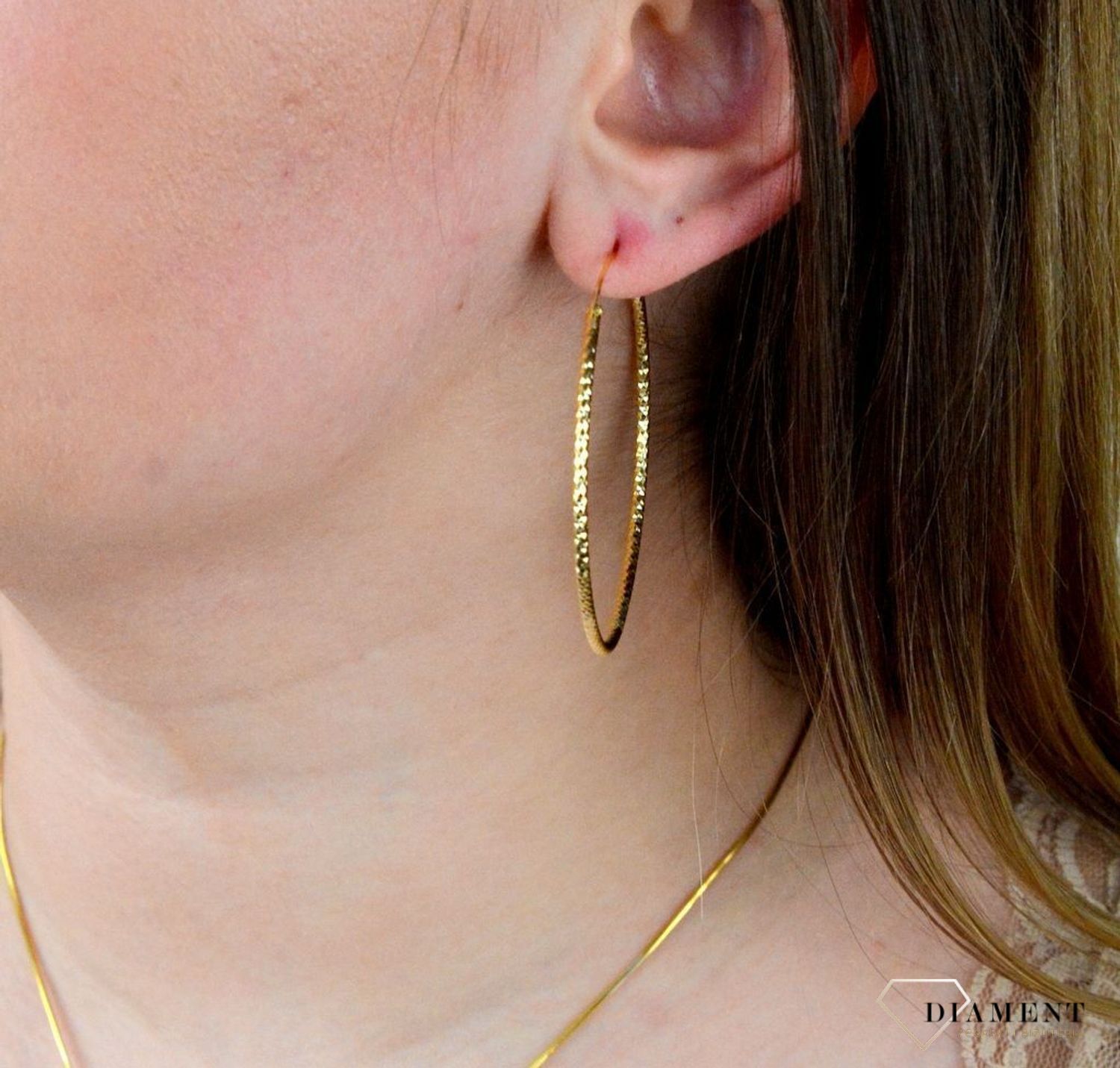 Srebrne kolczyki koła  Grawerowane i pozłacane  5 cm  925 SVLE0216XD5GO50.jpg