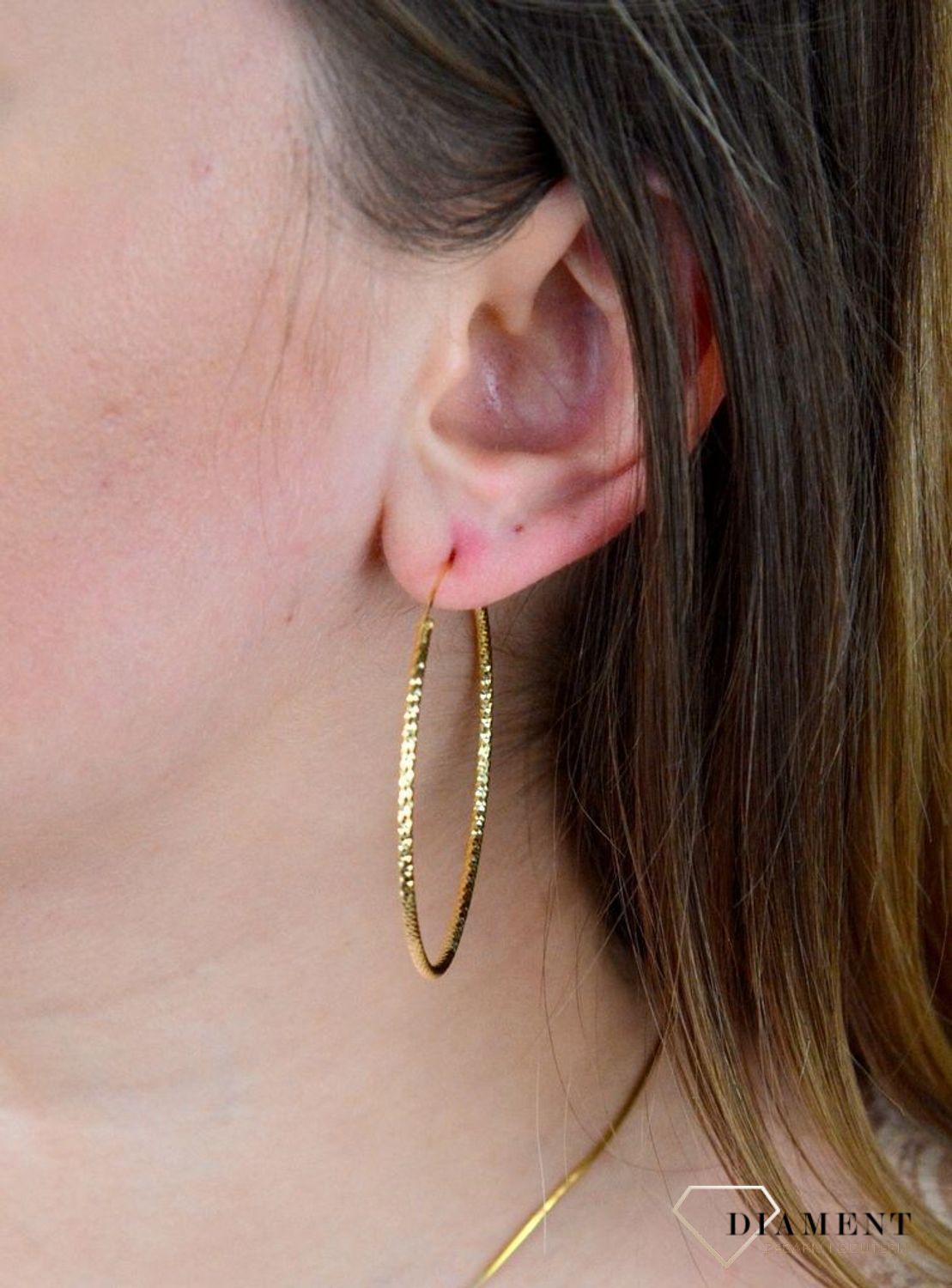 Srebrne kolczyki koła  Grawerowane i pozłacane  5 cm  925 SVLE0216XD5GO50.jpg