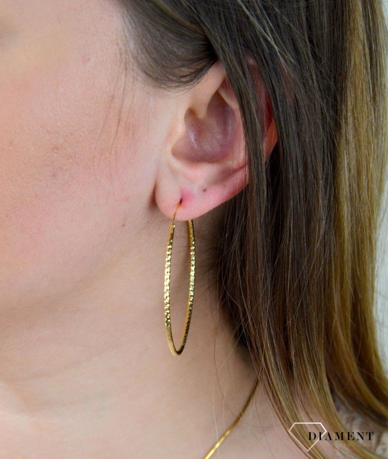 Srebrne kolczyki koła  Grawerowane i pozłacane  5 cm  925 SVLE0216XD5GO50.jpg