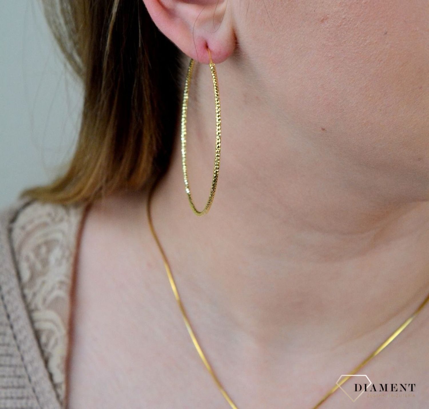 Srebrne kolczyki koła  Grawerowane i pozłacane  6 cm  925 SVLE0216XD5GO60.jpg