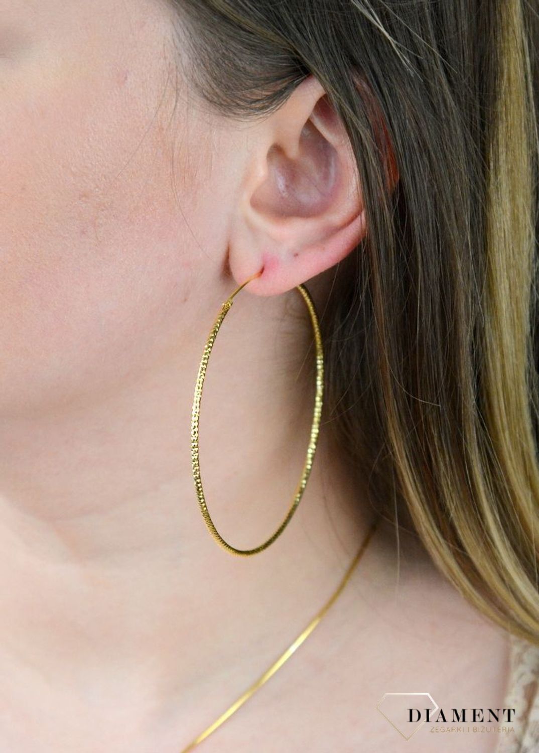 Srebrne kolczyki koła  Grawerowane i pozłacane  7 cm  925 SVLE0216XD5GO70.jpg