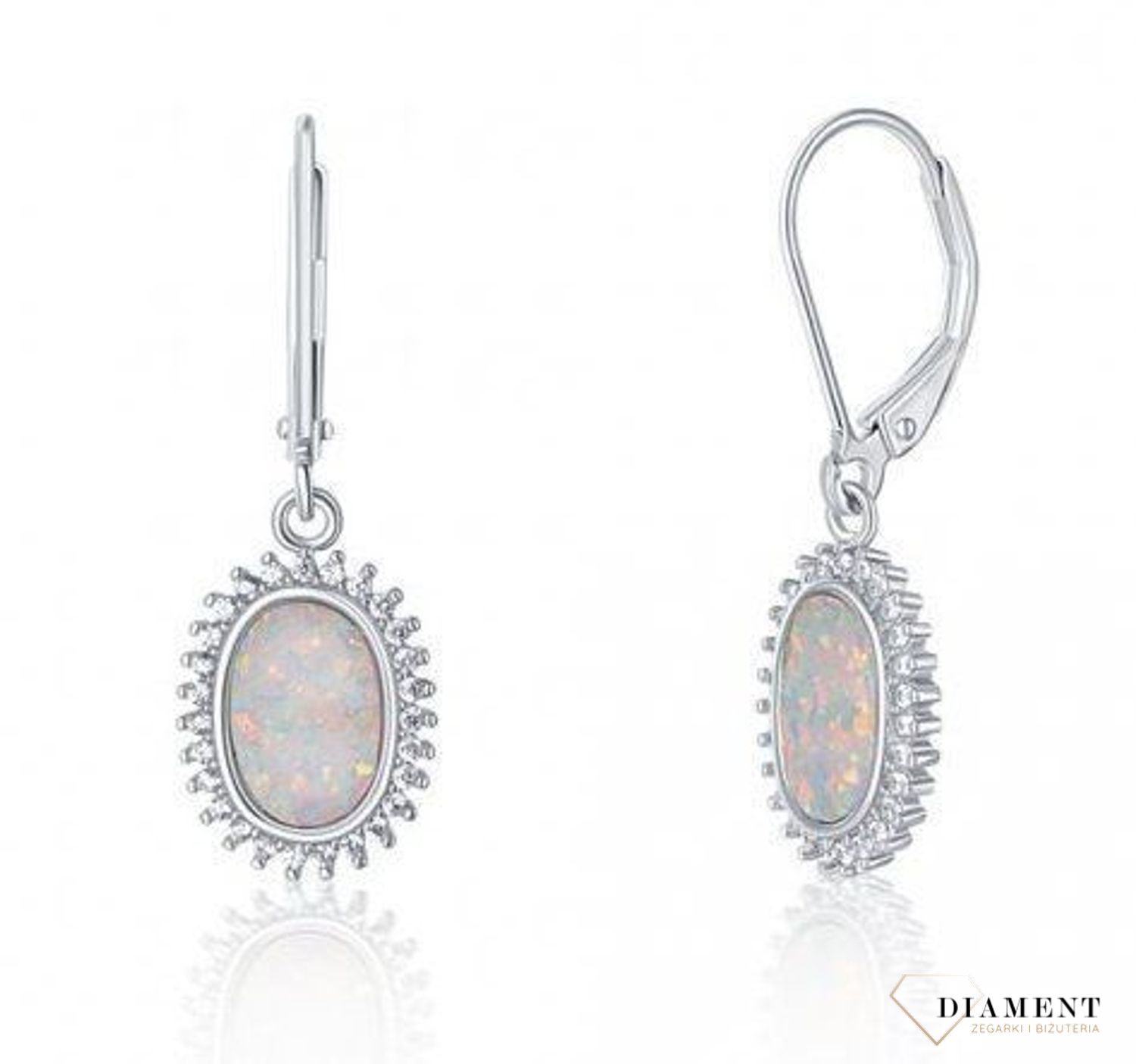 Srebrne kolczyki wiszące ozdobione opalem i cyrkonią. Delikatne kolczyki wykonane z najwyższej jakości srebrna próby 925 wyglądają bardzo elegancko. Kolczyki w minimalistycznym stylu,.jpg