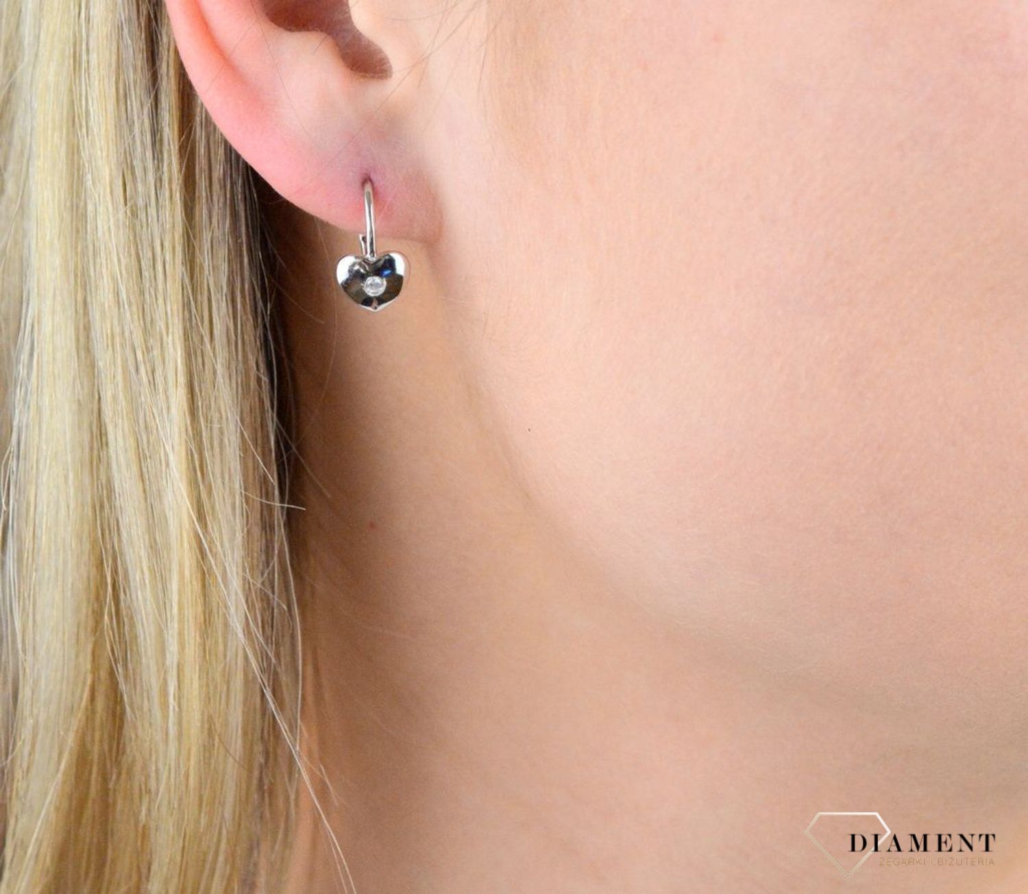 Srebrne kolczyki  Gładkie serduszka z cyrkonią  925 SVLE0440SH2BI00.jpg