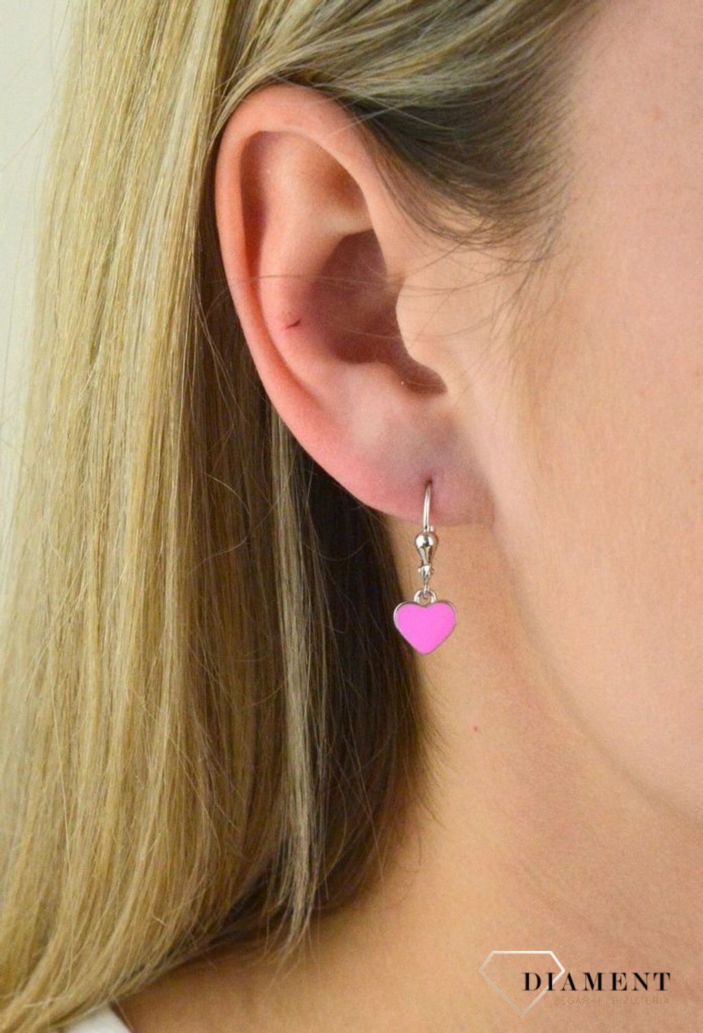 Srebrne kolczyki  Serduszka z neonową różową emalią 925 SVLE0447SH2SM00.jpg