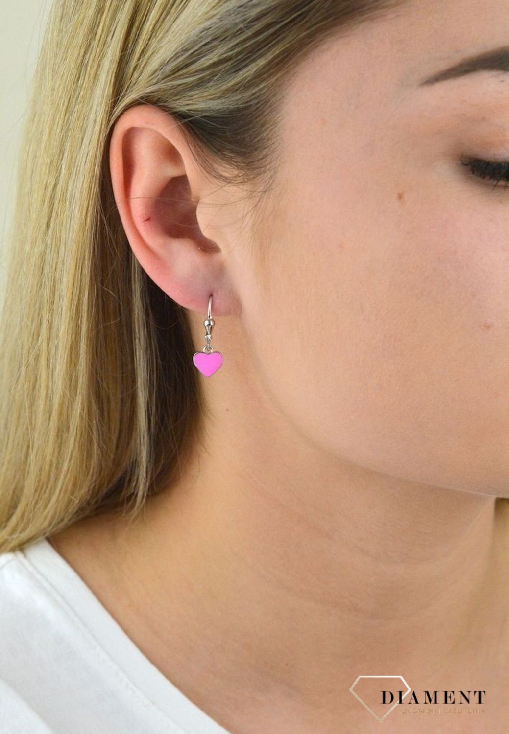 Srebrne kolczyki  Serduszka z neonową różową emalią 925 SVLE0447SH2SM00.jpg