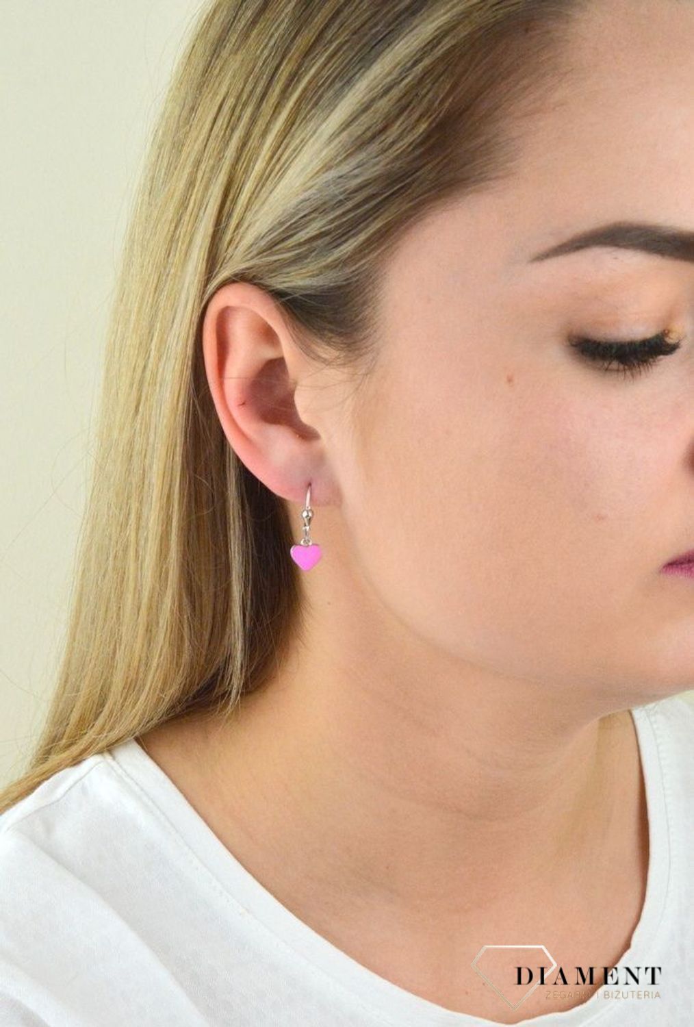 Srebrne kolczyki  Serduszka z neonową różową emalią 925 SVLE0447SH2SM00.jpg