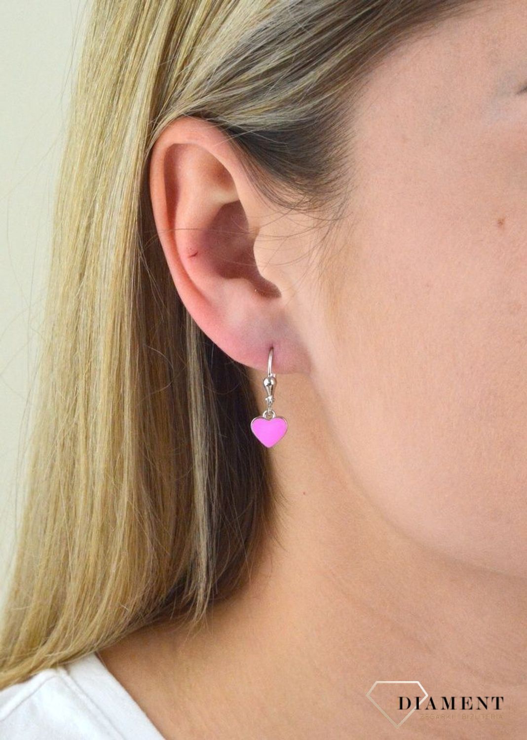Srebrne kolczyki  Serduszka z neonową różową emalią 925 SVLE0447SH2SM00.jpg
