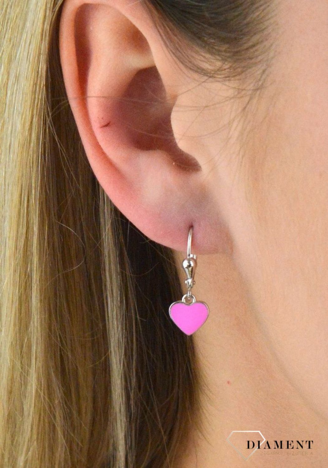 Srebrne kolczyki  Serduszka z neonową różową emalią 925 SVLE0447SH2SM00.jpg