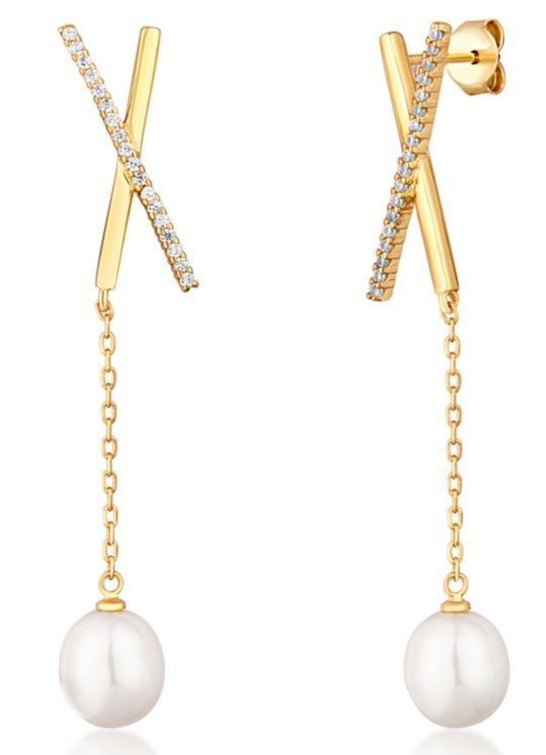 Kolczyki wiszące z cyrkoniami i perłą sztyft JVD SVLE0556SD2GP00.jpg