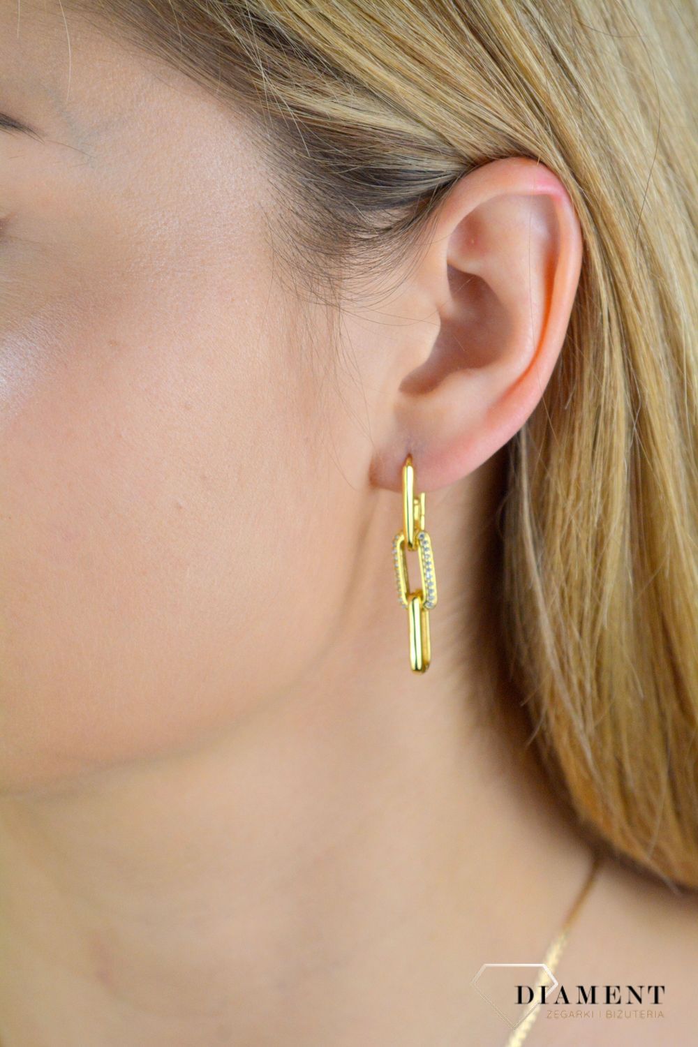 Srebrne kolczyki damskie 925 pozłacane spinacze 3,5 cm SVLE0584SJ4GO02.jpg