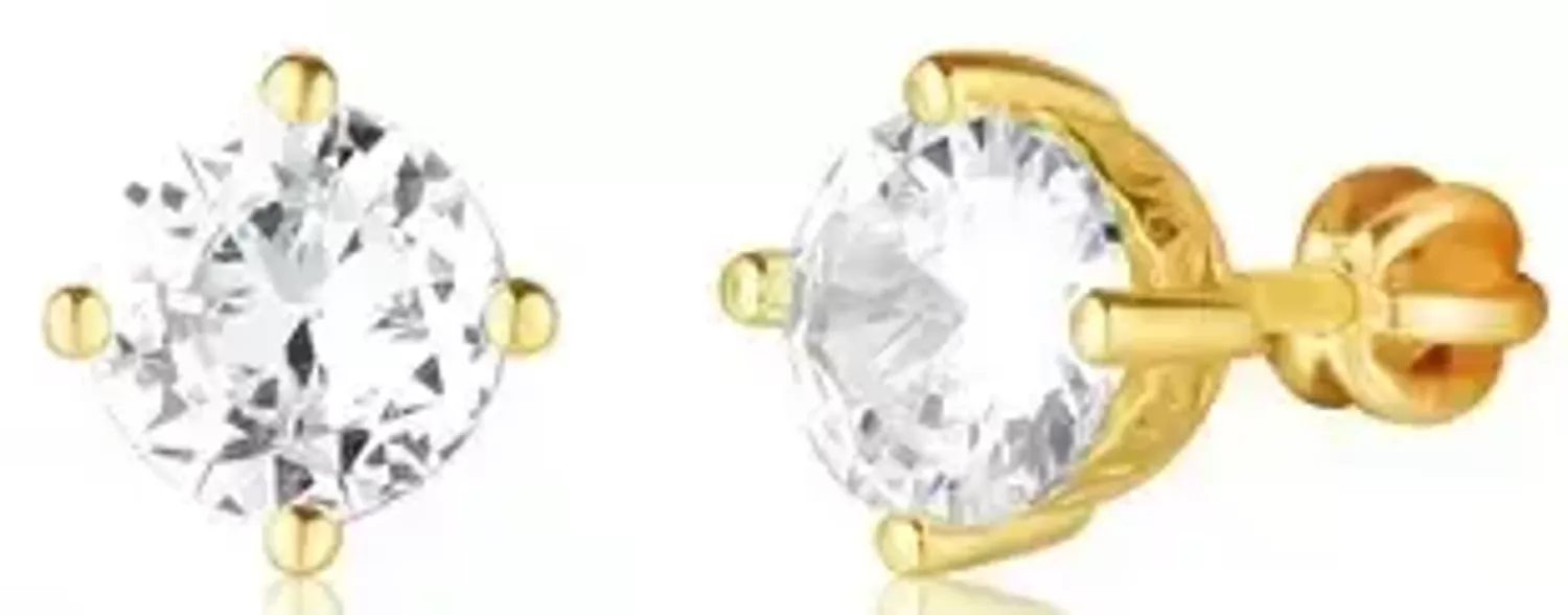 Srebrne pozłacane kolczyki z dużą cyrkonią, na śrubkę - SVLE0620XH2GOSR.webp