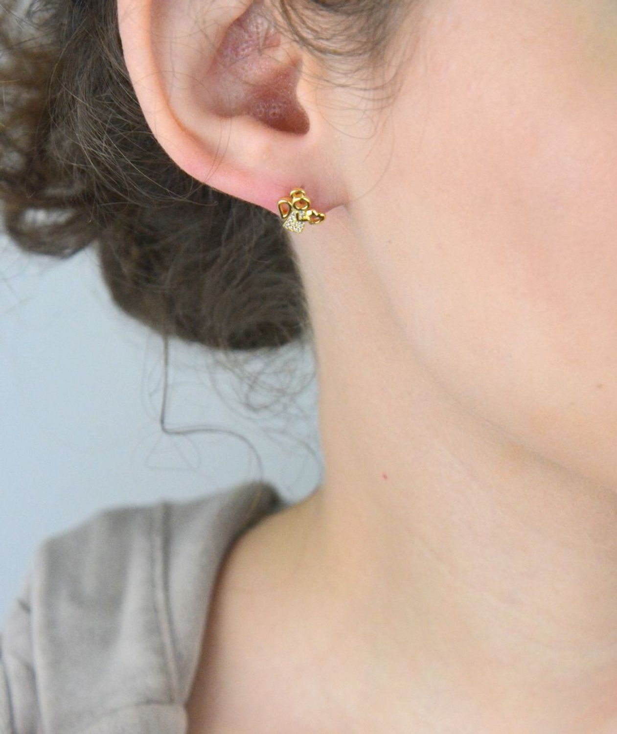 Srebrne pozłacane kolczyki Aniołki z cyrkoniami - SVLE0630XH2GOSR.webp