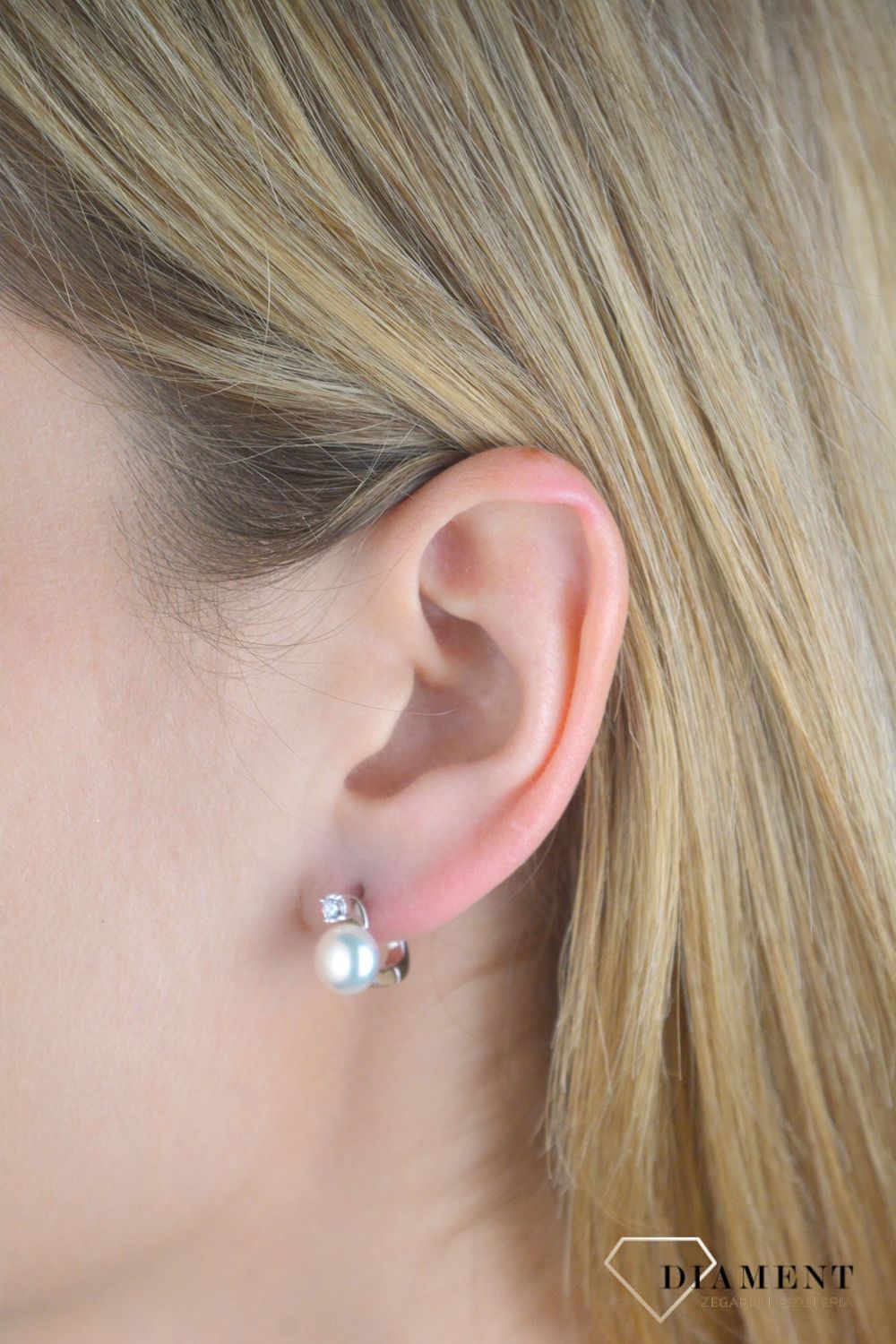 Kolczyki srebrne damskie 925 z perełką i cyrkonią angielskie zapięcie SVLE0650SH8P100.jpg