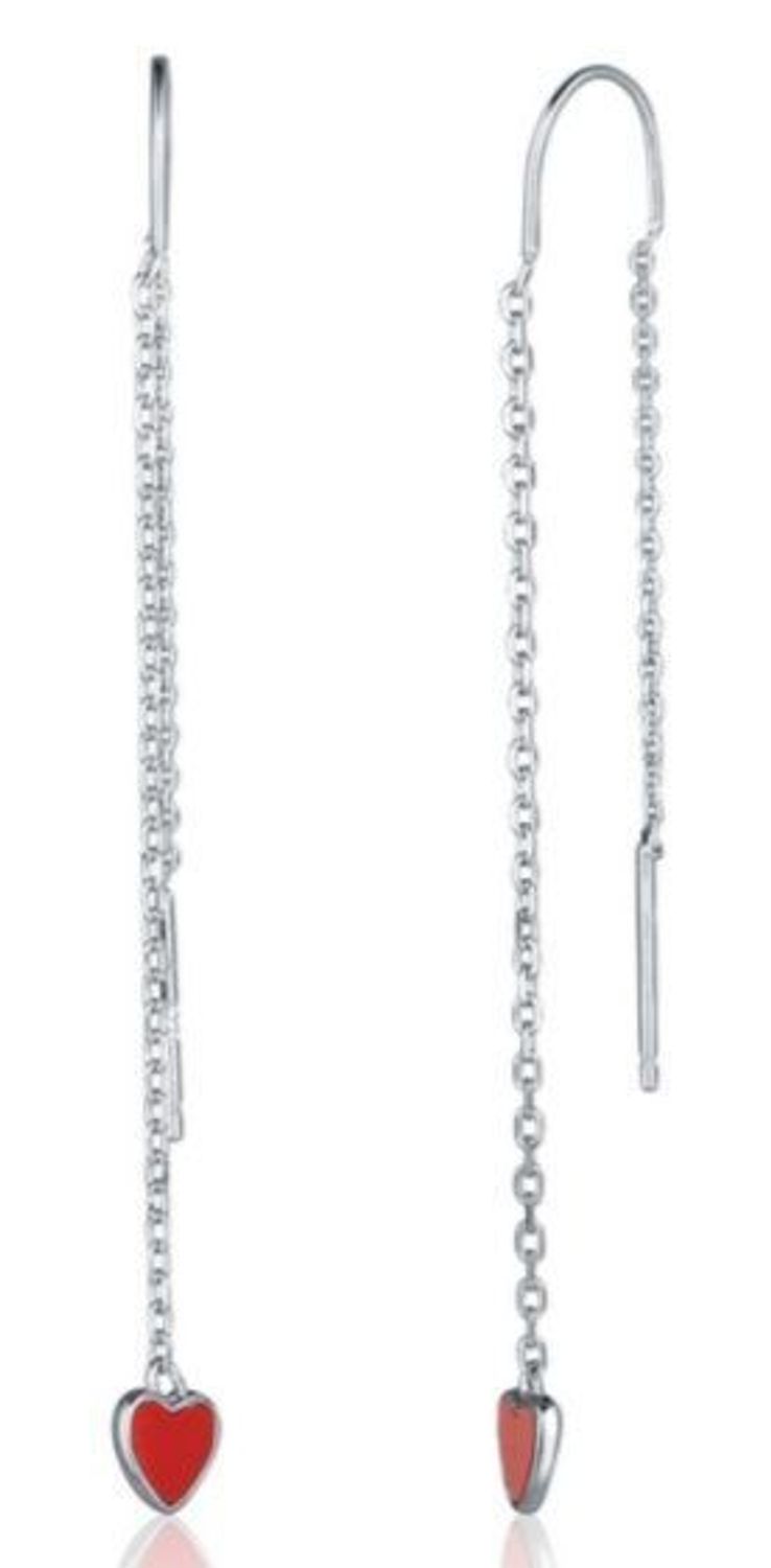 Kolczyki wiszące przeciągane przez ucho z sercem czerwoną emalią JVD SVLE0725S75CE00.jpg
