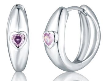 Kolczyki srebrne kółka z fioletowym sercem rodowane JVD SVLE0848SH2F100.jpg