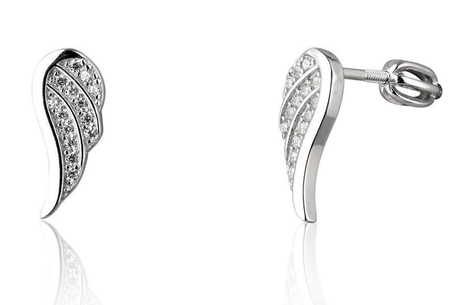 Srebrne kolczyki skrzydełko z cyrkoniami SVLE1282XH2BI00. Cudowne, proste idealnie wykończone kolczyki. Kolczyki z zapięciem na wkręcany sztyft  jest to bardzo wygodne zapięcie. Kolczyki można połączyć z pozostała biżuterią.jpg