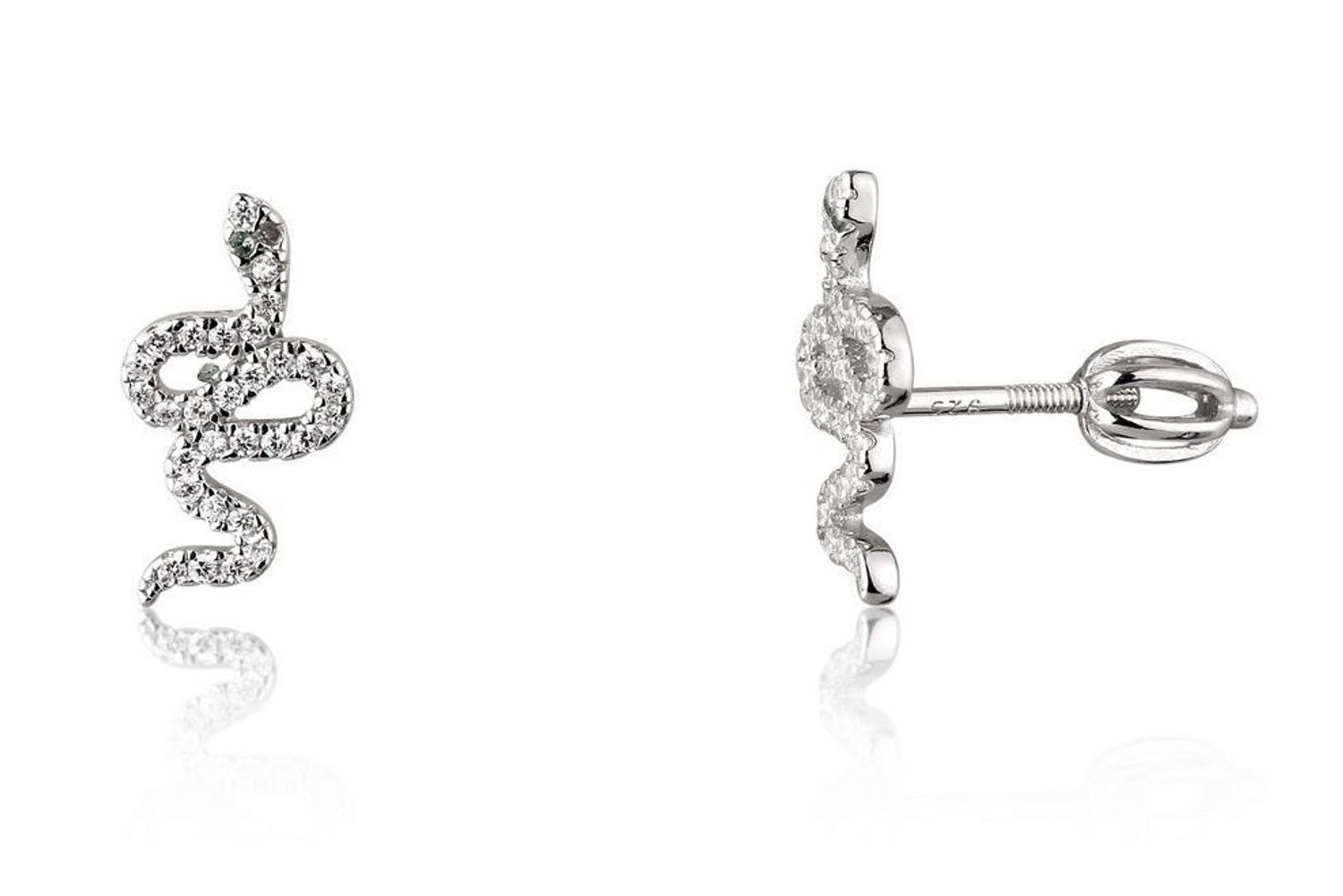 Srebrne kolczyki wąż z zielonym oczkiem w cyrkoniach SVLE1288XH2BI00. Delikatne kolczyki wykonane z najwyższej jakości srebrna próby 925 wyglądają bardzo elegancko. Kolczyki w minimalistycznym stylu, wpisujące się w obecne t.jpg
