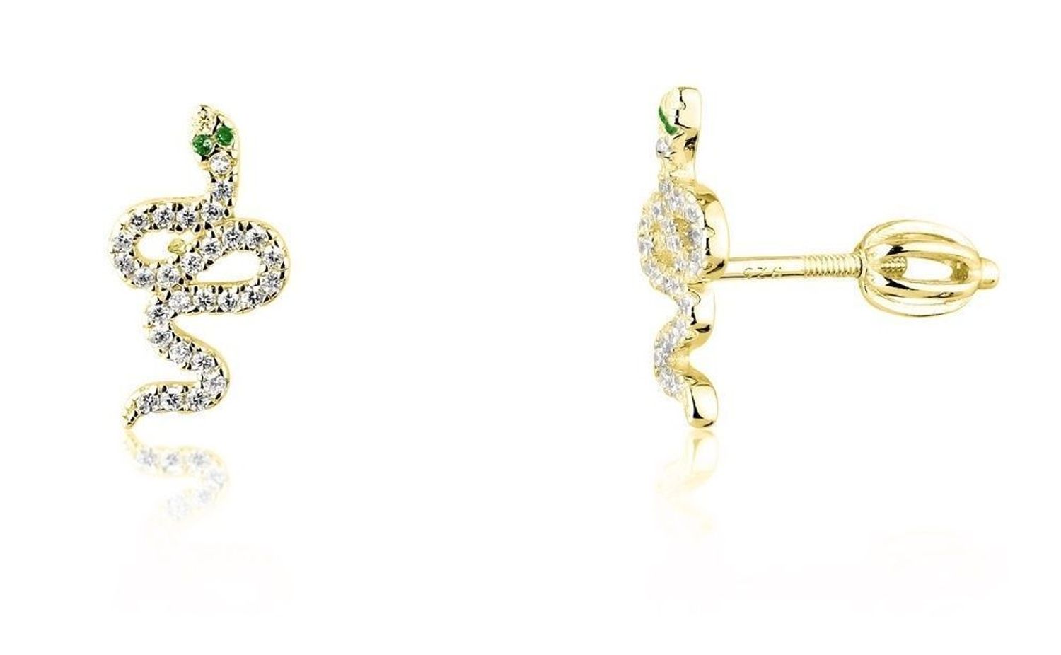 Srebrne kolczyki wąż z zielonym oczkiem w cyrkoniach w pozłoceniu SVLE1288XH2GO00.  Delikatne kolczyki wykonane z najwyższej jakości srebrna próby 925 wyglądają bardzo elegancko. Kolczyki w minimalistycznym stylu, wpisujące.jpg