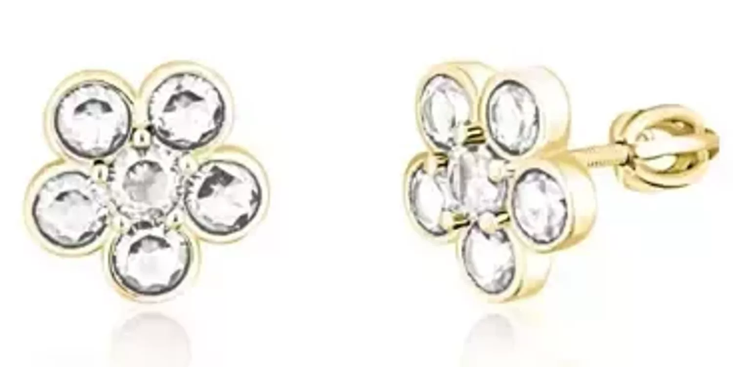 Srebrne pozłacane kolczyki damskie kwiaty z cyrkoniami - SVLE1497XH2GO00.webp