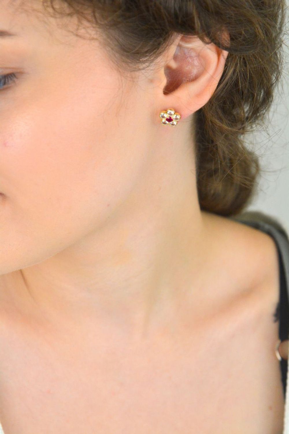 Srebrne pozłacane kolczyki damskie kwiaty z różową cyrkonią - SVLE1498XH2GR00.webp