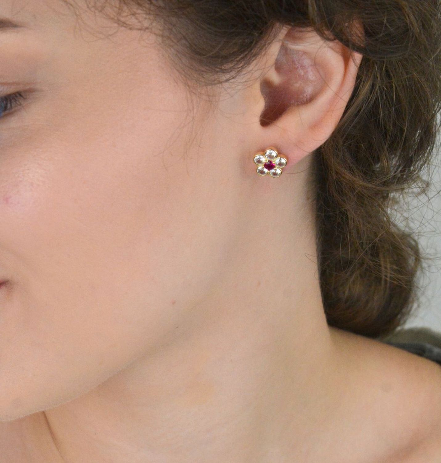 Srebrne pozłacane kolczyki damskie kwiaty z różową cyrkonią - SVLE1498XH2GR00.webp