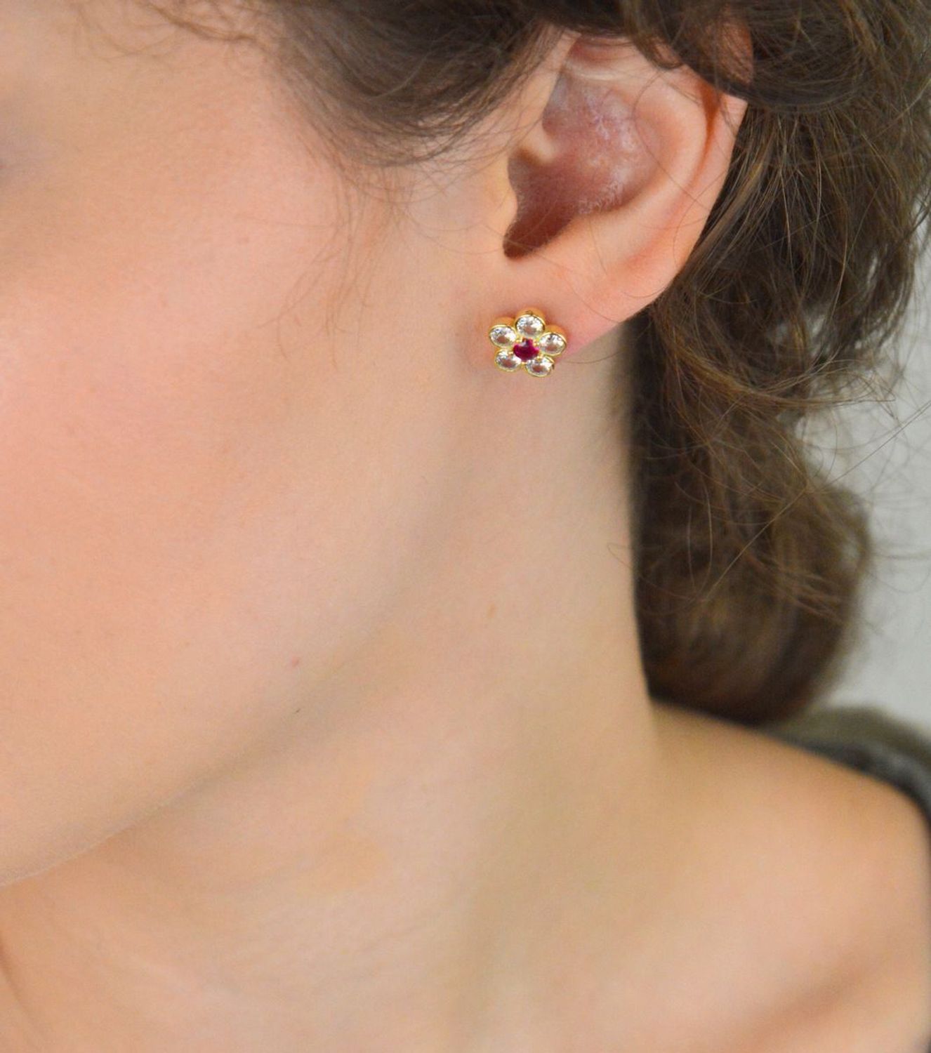 Srebrne pozłacane kolczyki damskie kwiaty z różową cyrkonią - SVLE1498XH2GR00.webp